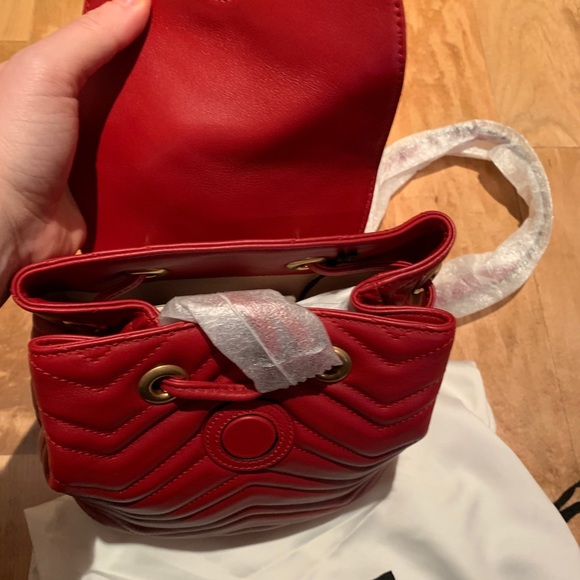 GUCCI Marmont  Backpack Matelasse Leather Mini Red